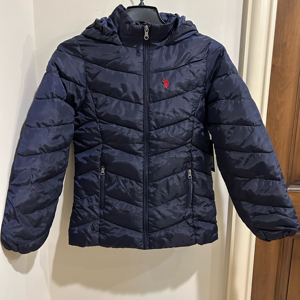 U.S. Polo Assn. Navy Puffer Jacket with Red Logo